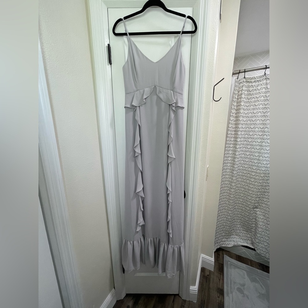 Wayf Light Gray Ruffle Maxi Dress